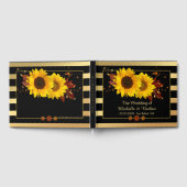 ひまわりストライプの金ゴールド結婚ズゲストブック ゲストブック (全面)