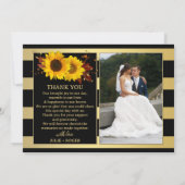 ひまわりストライプの金ゴールド結婚写真 サンキューカード (裏面)