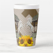 ひまわりストライプラテマグホワイトホース カフェラテマグ (正面)