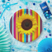 ひまわりストライプ紙プレート ペーパープレート (パーティー)