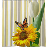 ひまわりストライプ蝶チューリップシャワーカーテン シャワーカーテン (正面)