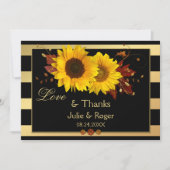 ひまわりストライプ金ゴールド結婚写真サンキューカード サンキューカード (正面)