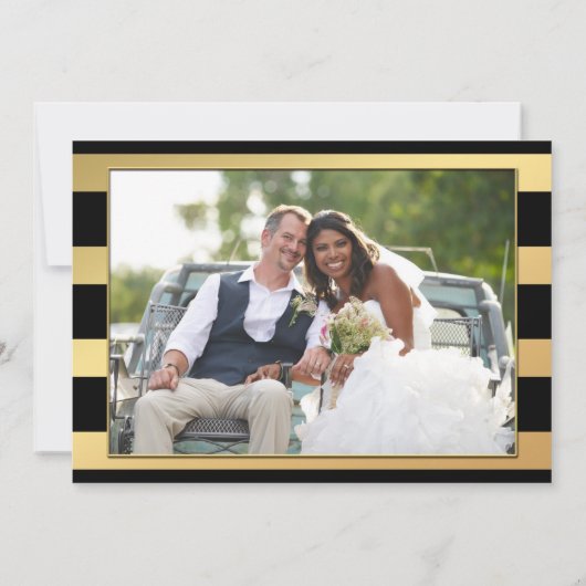 ひまわりストライプ金ゴールド結婚写真サンキューカード サンキューカード (裏面)