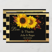 ひまわりストライプ金ゴールド結婚写真サンキューカード サンキューカード (正面/裏面)