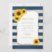 ひまわりストライプ ラスティック ネイビーブルー ブライダルシャワー 招待状 (正面)