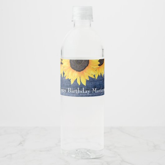 ひまわりストリングライツブルーバースデーパーティー ペットボトルラベル (正面)