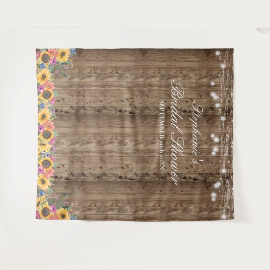 ひまわりストリングライトブライダルシャワー背景 タペストリー (正面(横))