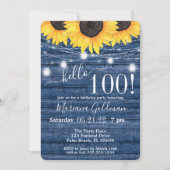 ひまわりストリングライトブルー100th誕生日パーティー 招待状 (正面)