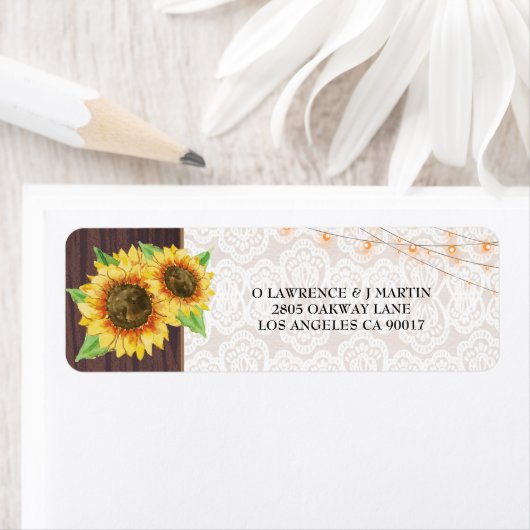 ひまわりストリングライトレースウ結婚ッドの住所 ラベル (インサイチュ)