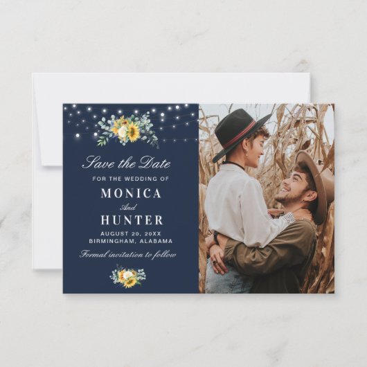 ひまわりストリングライト日付のフォトカードを保存 セーブザデート (正面)