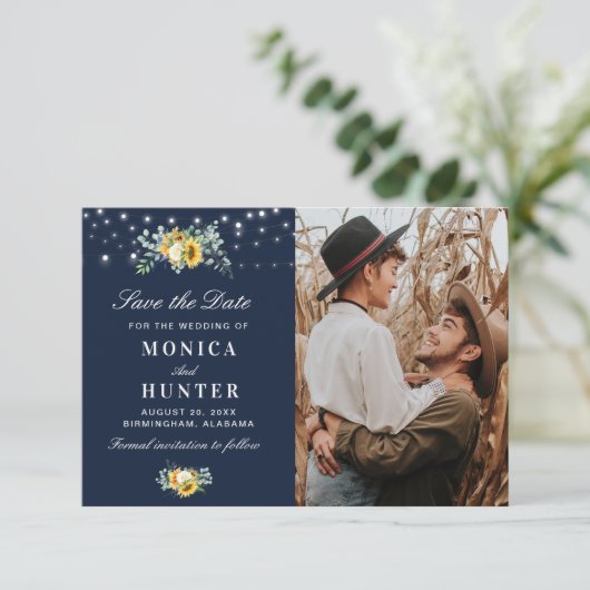 ひまわりストリングライト日付のフォトカードを保存 セーブザデート (スタンド正面)