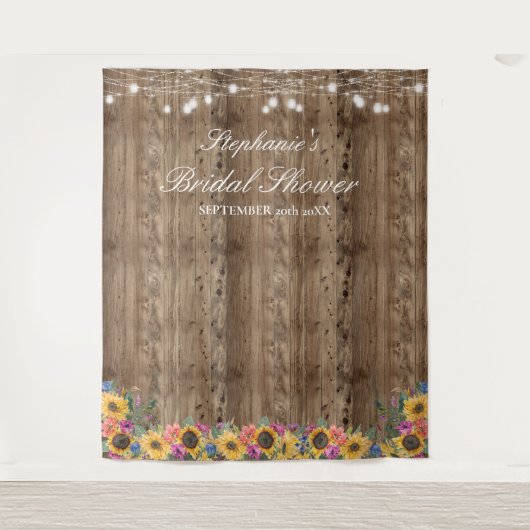 ひまわりストリングライト ブライダルシャワー 背景 タペストリー (正面)