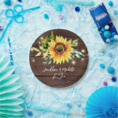 ひまわりストリングライト ラスティック ダークウッド ウェディング ペーパープレート (パーティー)