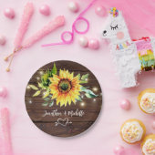 ひまわりストリングライト ラスティック ダークウッド ウェディング ペーパープレート (パーティー)