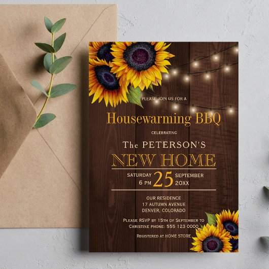 ひまわりストリングライト 秋の新築祝い BBQ 招待状