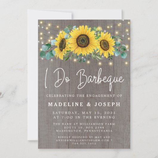 ひまわりストリングライトI do BBQ婚約パーティ 招待状 (正面)