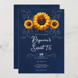ひまわりスパークルブルー素朴グラムスウィート16 招待状