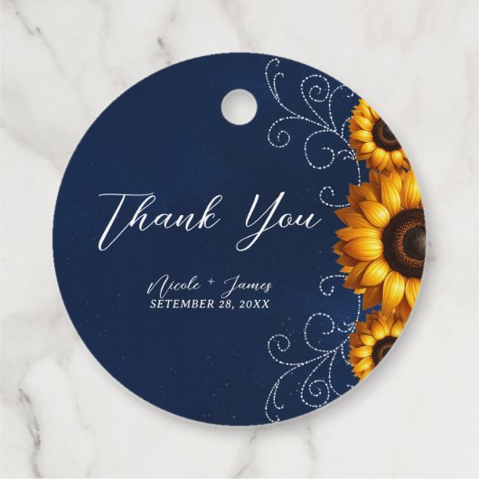 ひまわりスパークルブルー素朴グラムブライダルシャワー フェイバータグ (裏面)