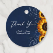 ひまわりスパークルブルー素朴グラムブライダルシャワー フェイバータグ (正面)