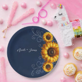 ひまわりスパークルブルー素朴グラムブライダルシャワー ペーパープレート (パーティー)