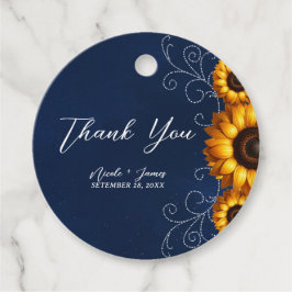 ひまわりスパークルブルー ラスティック グラム ブライダルシャワー フェイバータグ