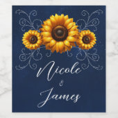 ひまわりスパークル ブルー ラスティック グラム ウェディング ワインラベル (シングルラベル)