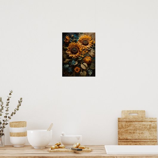 ひまわりセレニティ – フラワーデジタルアートポスター ポスター (キッチン)