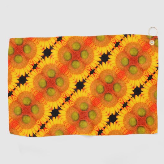 ひまわりセンターアップクローズド抽象芸術フローラアート ゴルフタオル (横)