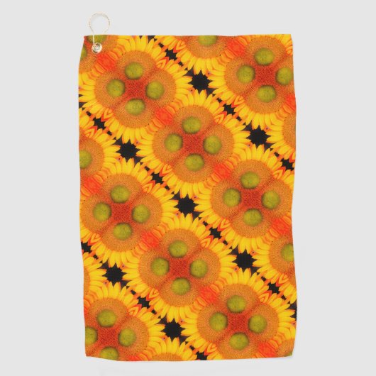 ひまわりセンターアップクローズド抽象芸術フローラアート ゴルフタオル (正面)