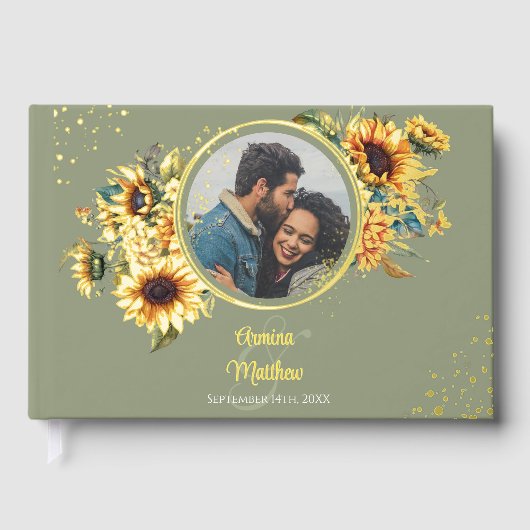 ひまわりセージ緑エレガントの写真金ゴールド ゲストブック (正面)