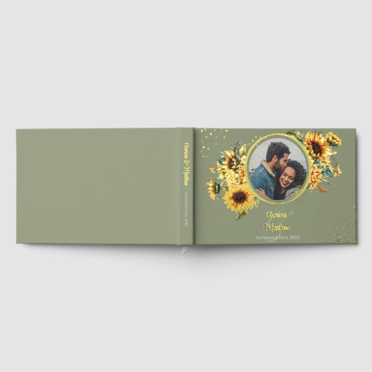 ひまわりセージ緑エレガントの写真金ゴールド ゲストブック (全面)