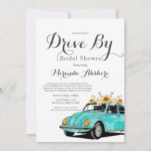 ひまわりターコイズカードライブバイブライダルシャワー 招待状 (正面)