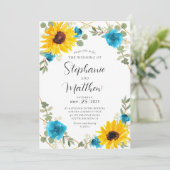 ひまわりターコイズバラ幾何フローラ結婚ズ 招待状 (スタンド正面)