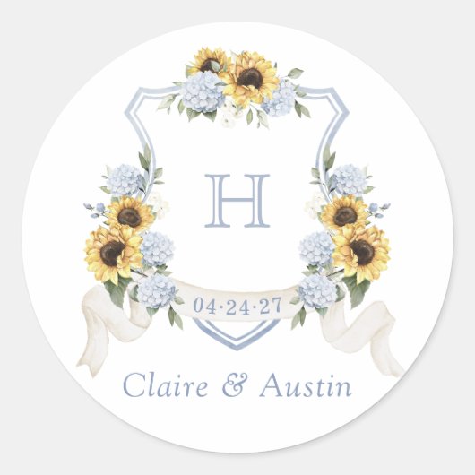 ひまわりダスティブルーアジサイの紋章 ラウンドシール (正面)