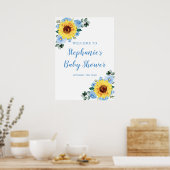 ひまわりダスティブルーウォーター色のフローラ赤ちゃんシャワー ポスター (キッチン)