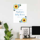 ひまわりダスティブルーウォーター色のフローラ赤ちゃんシャワー ポスター (ホームオフィス)