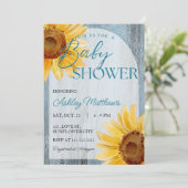 ひまわりダスティブルーウッド素朴赤ちゃんシャワー 招待状 (スタンド正面)