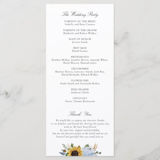 ひまわりダスティブルーエレガントフローラ結婚スクリプト プログラム (裏面)