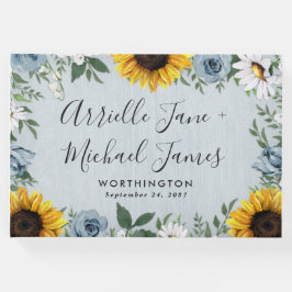 ひまわりダスティブルーカントリー素朴バラ結婚ズ ゲストブック