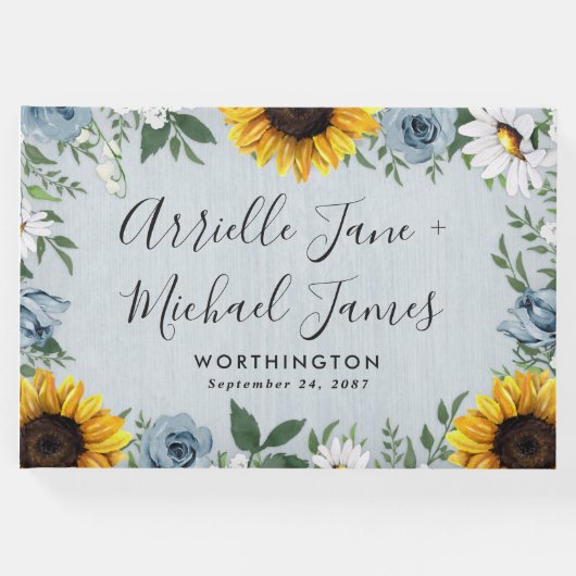 ひまわりダスティブルーカントリー素朴バラ結婚ズ ゲストブック (正面)