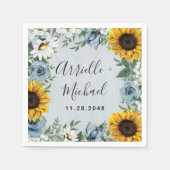 ひまわりダスティブルーカントリー素朴バラ結婚ズ スタンダードカクテルナプキン (正面)