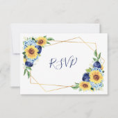 ひまわりダスティブルージオメトリックネイビー結婚ズ 出欠カード (正面)