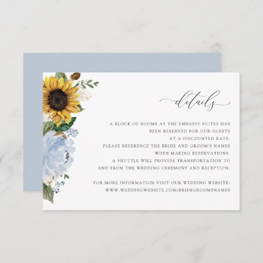 ひまわりダスティブルーフローラ結婚ズ詳細カード 招待状 (正面/裏面)