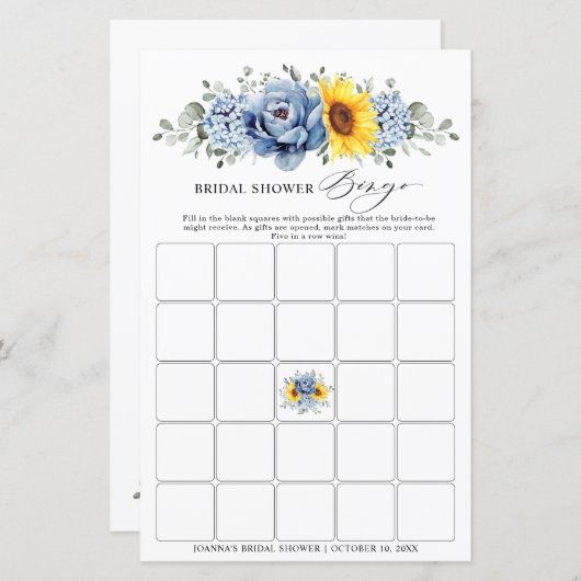 ひまわりダスティブルー石板ブライダルシャワービンゴ (正面/裏面)
