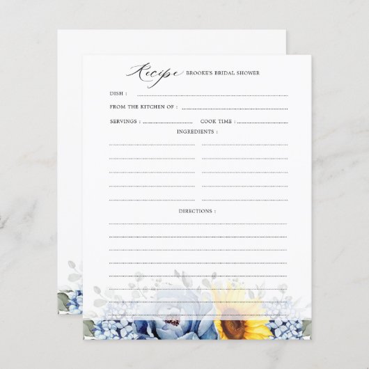 ひまわりダスティブルー石板ブライダルシャワーレシピ (正面/裏面)