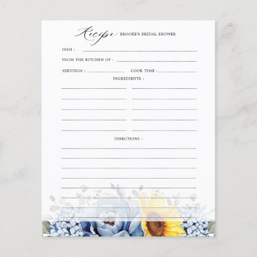 ひまわりダスティブルー石板ブライダルシャワーレシピ (正面)