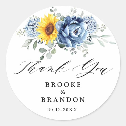 ひまわりダスティブルー石板牡丹ありがとう ラウンドシール (正面)
