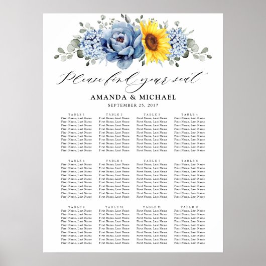 ひまわりダスティブルー石板牡丹シーティングチャート ポスター (正面)