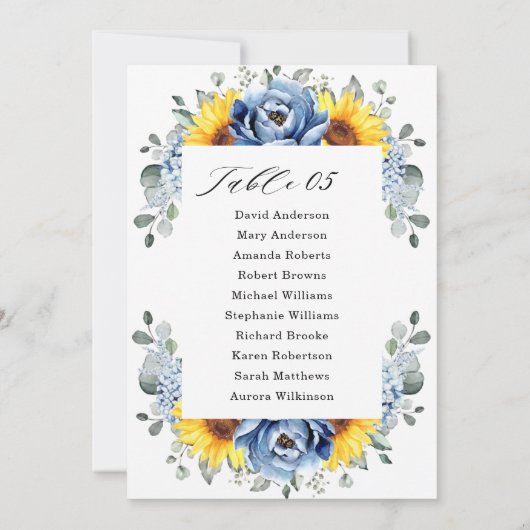 ひまわりダスティブルー石板牡丹シーティングチャート 招待状 (裏面)