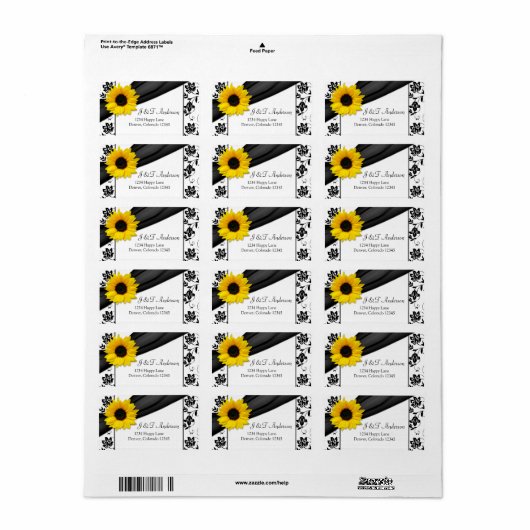 ひまわりダマスクウェディング差出人住所ラベル ラベル (フルシート)